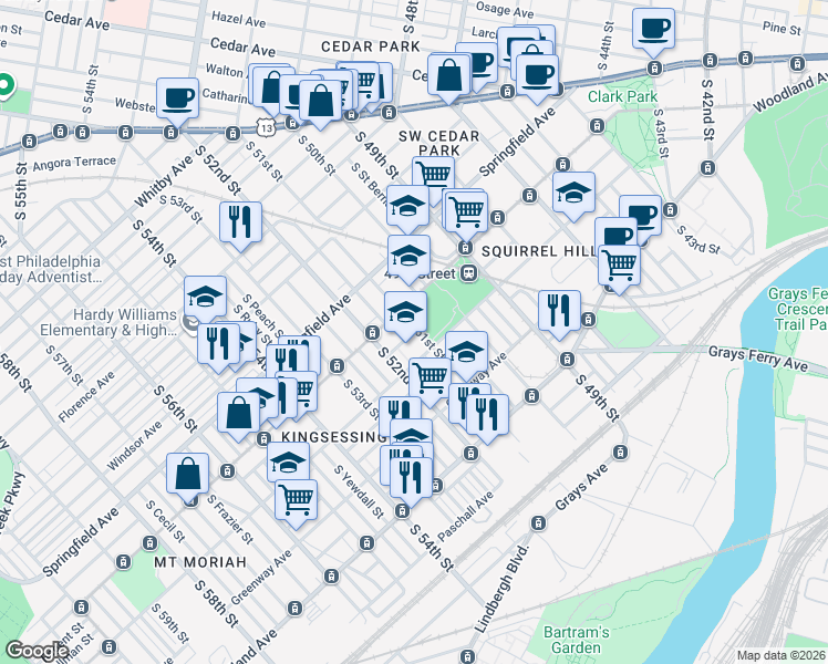 map of restaurants, bars, coffee shops, grocery stores, and more near in Philadelphia