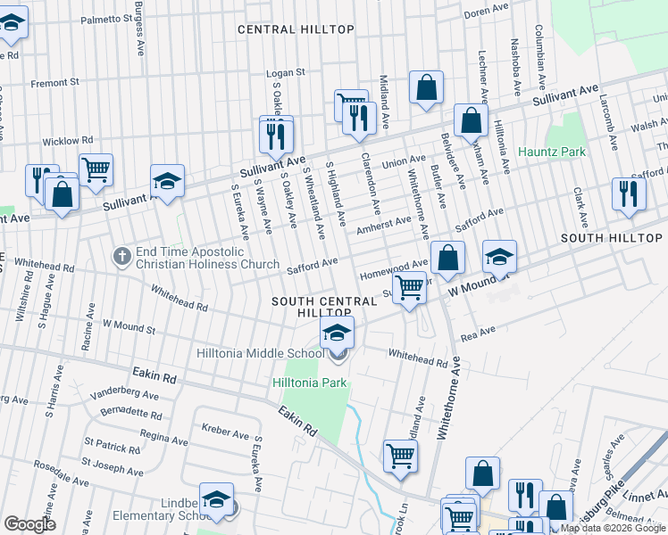 map of restaurants, bars, coffee shops, grocery stores, and more near 653 South Highland Avenue in Columbus