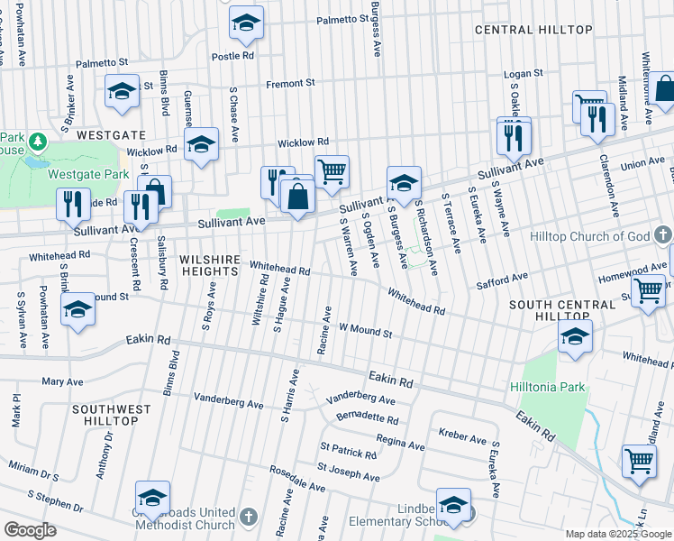 map of restaurants, bars, coffee shops, grocery stores, and more near 635 Racine Avenue in Columbus