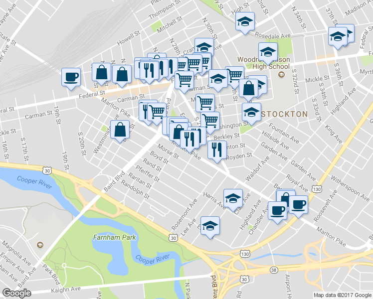 map of restaurants, bars, coffee shops, grocery stores, and more near 336 Marlton Avenue in Camden