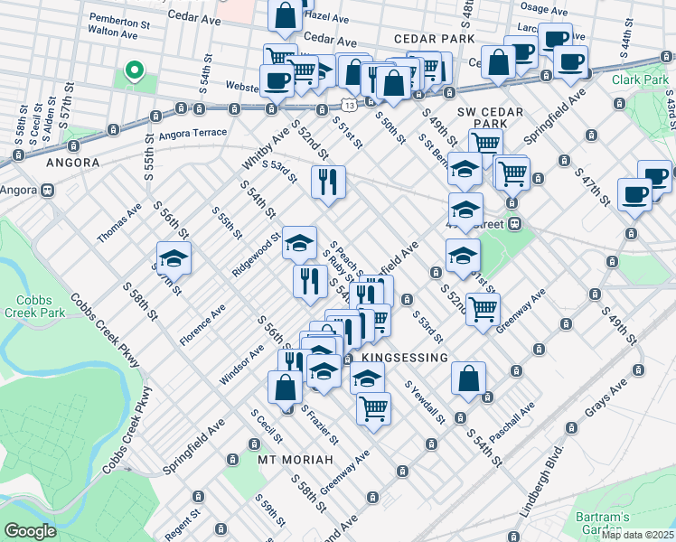 map of restaurants, bars, coffee shops, grocery stores, and more near 1214 South Ruby Street in Philadelphia