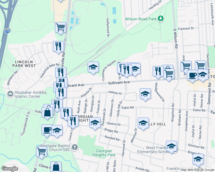 map of restaurants, bars, coffee shops, grocery stores, and more near 3965 Sullivant Avenue in Columbus