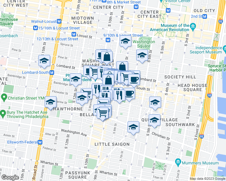 map of restaurants, bars, coffee shops, grocery stores, and more near 833 Bainbridge Street in Philadelphia