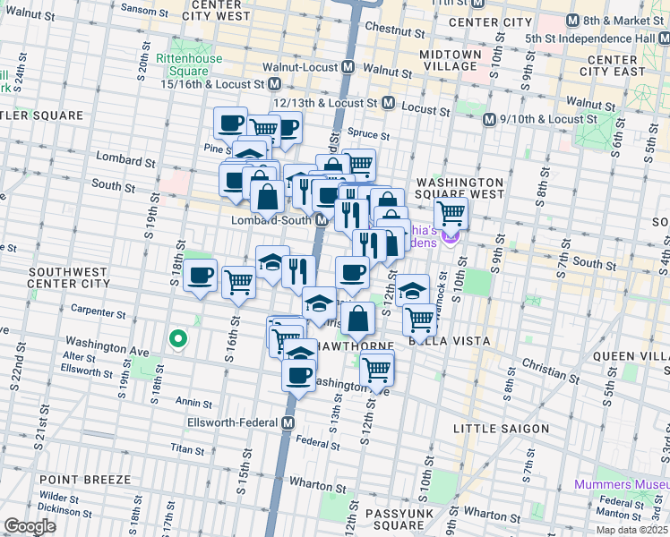 map of restaurants, bars, coffee shops, grocery stores, and more near 1335 Fitzwater Street in Philadelphia