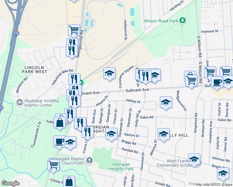 map of restaurants, bars, coffee shops, grocery stores, and more near 4021 Sullivant Avenue in Columbus