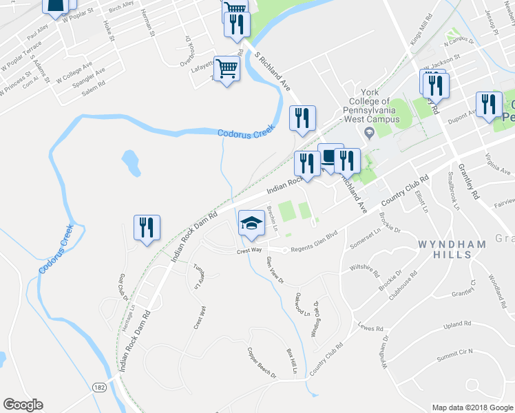 map of restaurants, bars, coffee shops, grocery stores, and more near 1249 Rannoch Lane in York