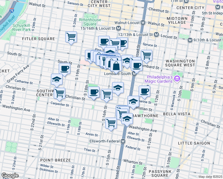 map of restaurants, bars, coffee shops, grocery stores, and more near 746 South Mole Street in Philadelphia