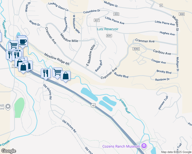 map of restaurants, bars, coffee shops, grocery stores, and more near 702 County Road 834 in Granby