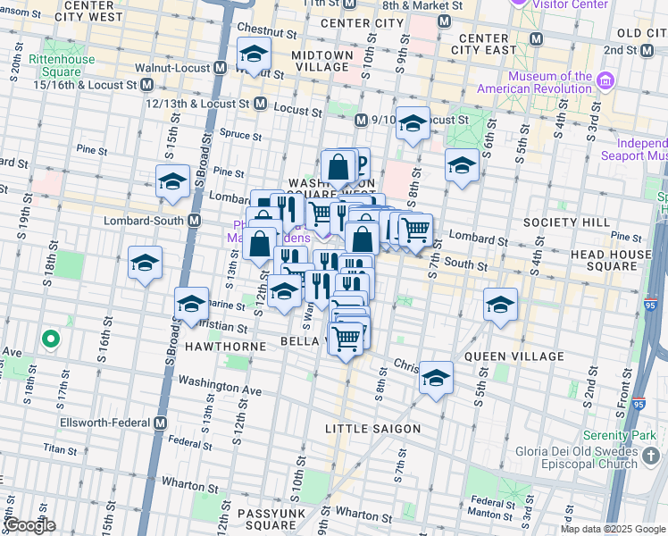 map of restaurants, bars, coffee shops, grocery stores, and more near in Philadelphia