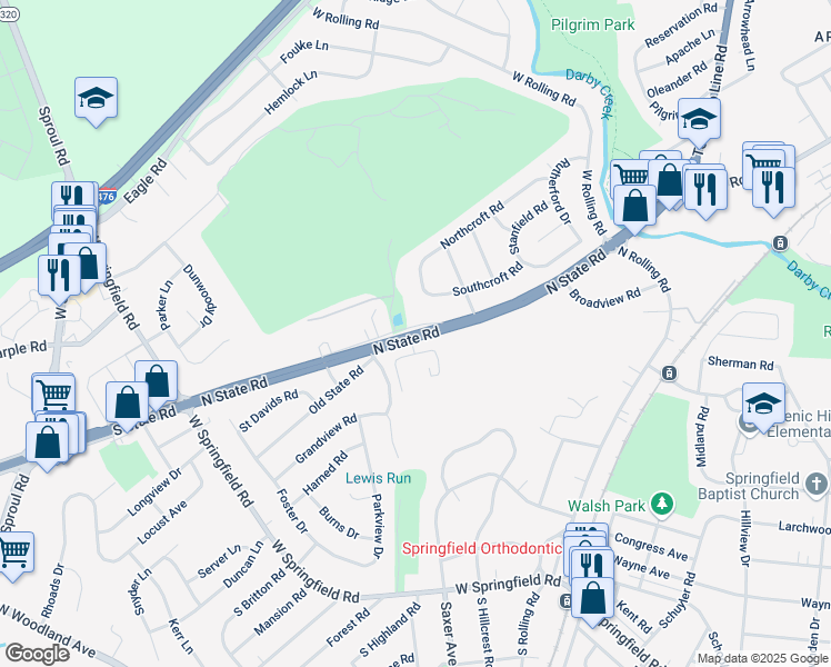 map of restaurants, bars, coffee shops, grocery stores, and more near in Springfield