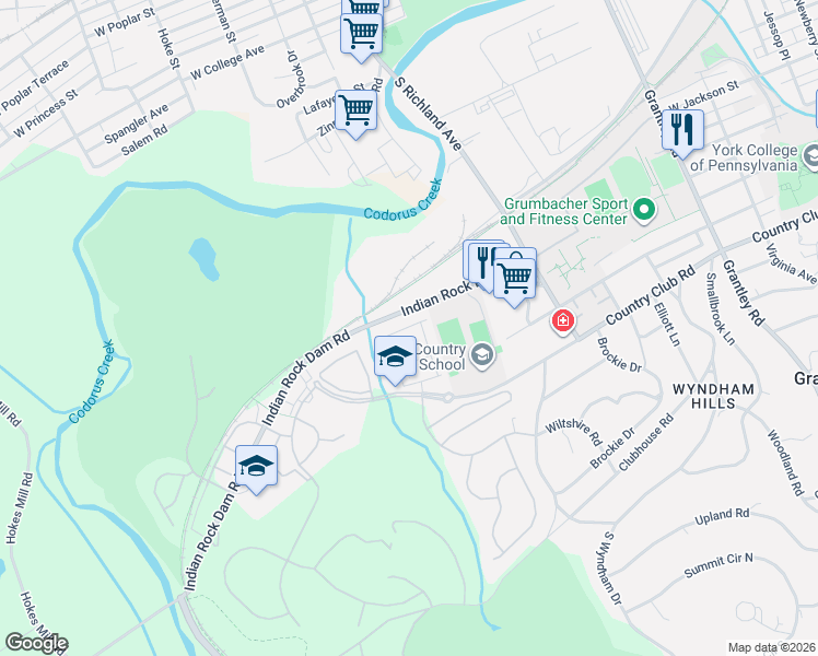 map of restaurants, bars, coffee shops, grocery stores, and more near 1265 Rannoch Lane in York