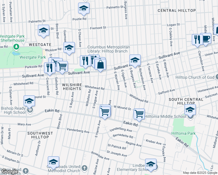 map of restaurants, bars, coffee shops, grocery stores, and more near 635 Racine Avenue in Columbus