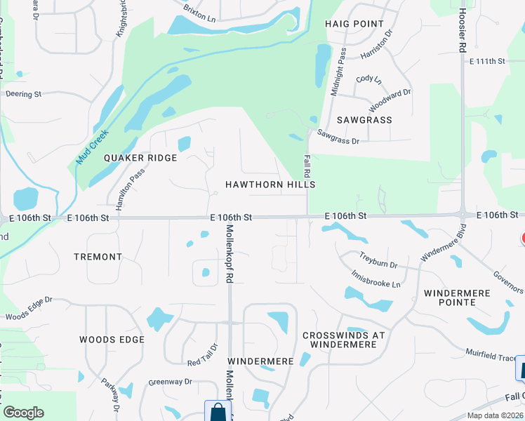 map of restaurants, bars, coffee shops, grocery stores, and more near 10702 East 106th Street in Fishers