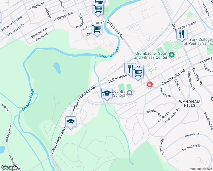 map of restaurants, bars, coffee shops, grocery stores, and more near 1265 Rannoch Lane in York
