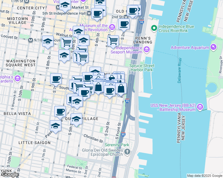 map of restaurants, bars, coffee shops, grocery stores, and more near in Philadelphia