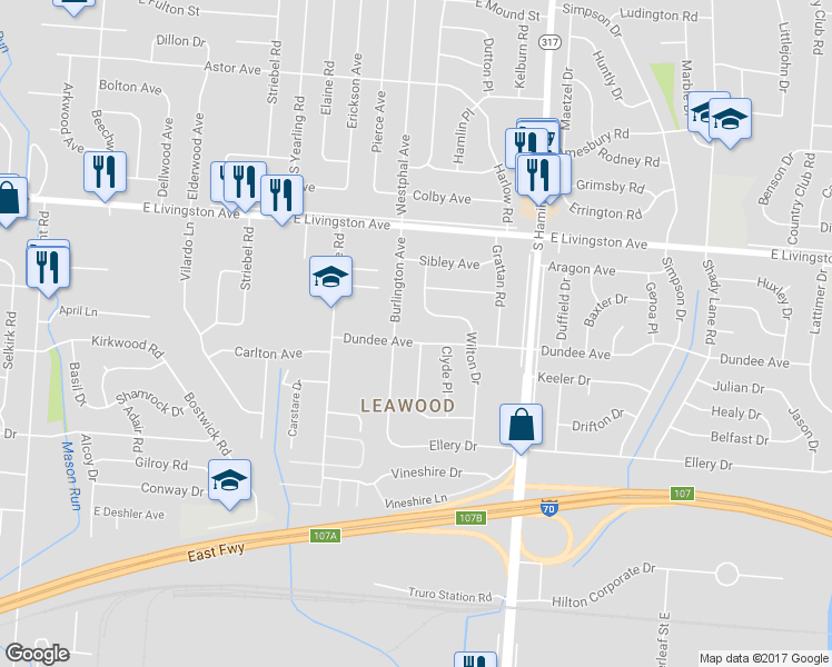 map of restaurants, bars, coffee shops, grocery stores, and more near 4208 Dundee Avenue in Columbus