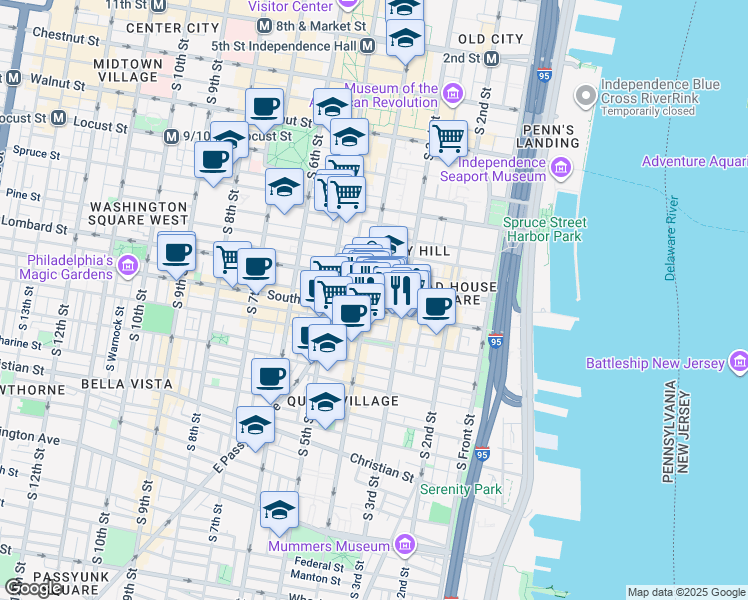 map of restaurants, bars, coffee shops, grocery stores, and more near 324 Gaskill Street in Philadelphia
