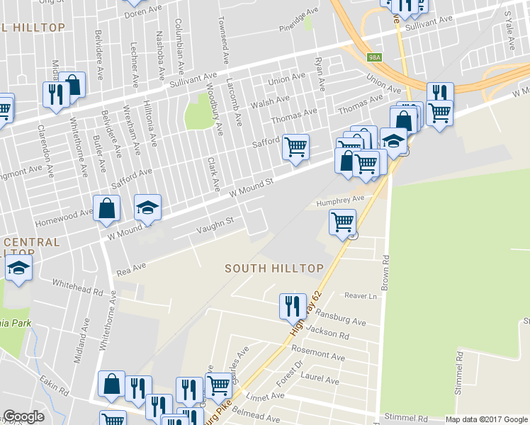 map of restaurants, bars, coffee shops, grocery stores, and more near 714 Yvette Court in Columbus