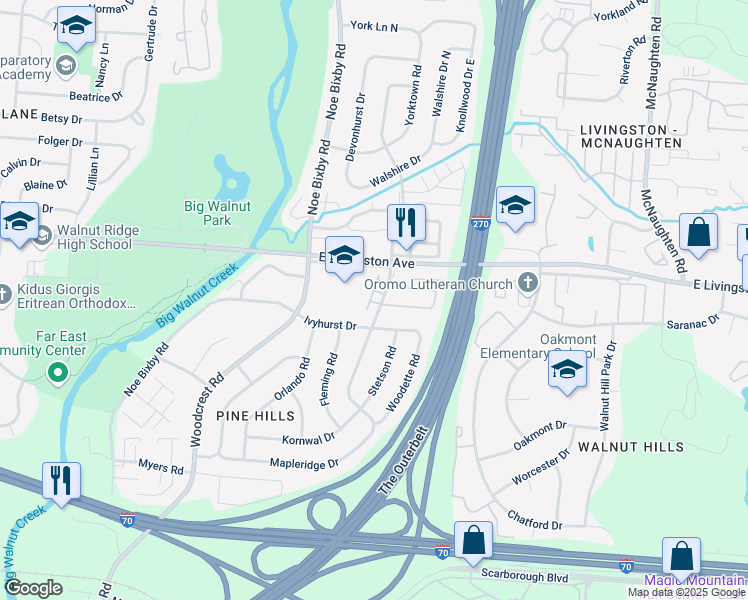 map of restaurants, bars, coffee shops, grocery stores, and more near 1743 Lonsdale Road in Columbus