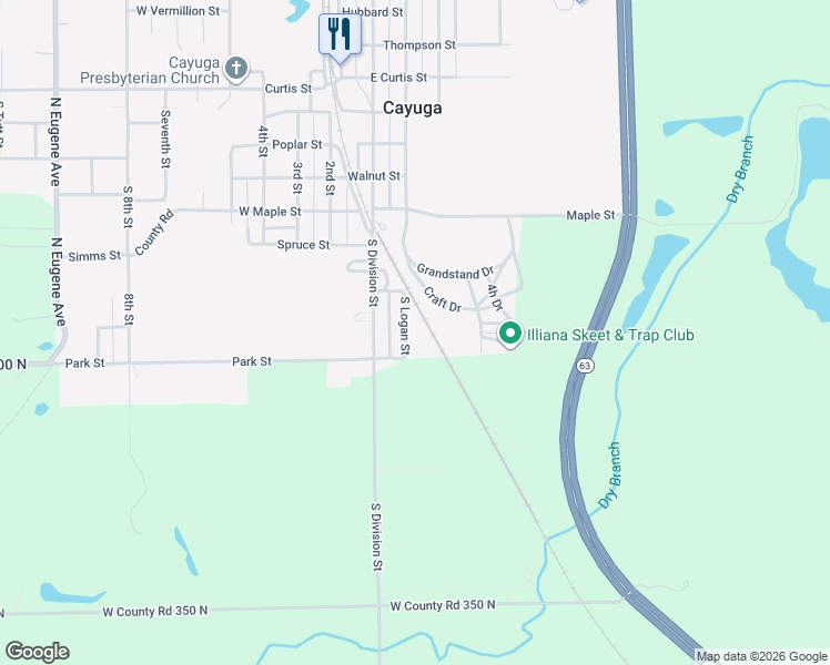 map of restaurants, bars, coffee shops, grocery stores, and more near 714 South Logan Street in Cayuga