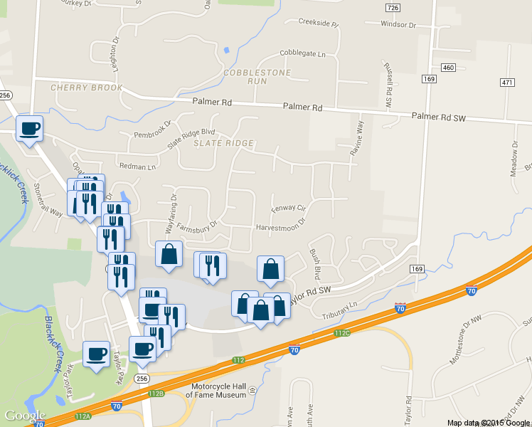 map of restaurants, bars, coffee shops, grocery stores, and more near 7992 Fenway Circle in Reynoldsburg