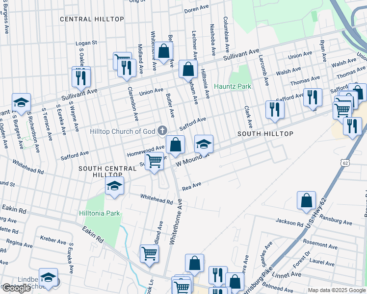 map of restaurants, bars, coffee shops, grocery stores, and more near 670 Butler Avenue in Columbus