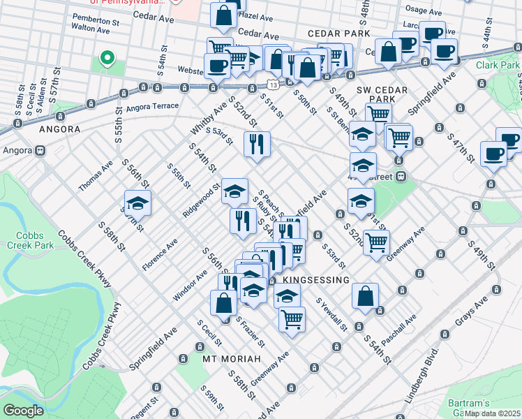 map of restaurants, bars, coffee shops, grocery stores, and more near 1202 South Ruby Street in Philadelphia