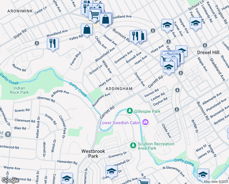 map of restaurants, bars, coffee shops, grocery stores, and more near 431 Blythe Avenue in Upper Darby