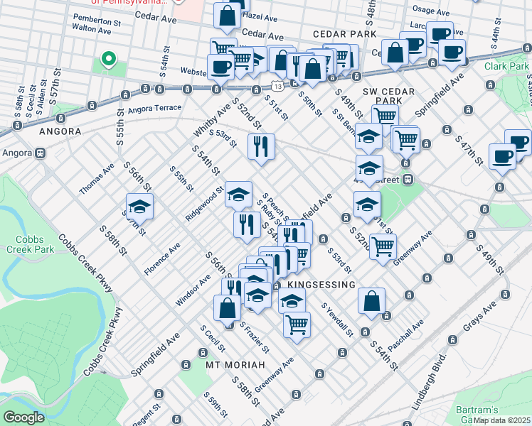 map of restaurants, bars, coffee shops, grocery stores, and more near 1204 South Ruby Street in Philadelphia