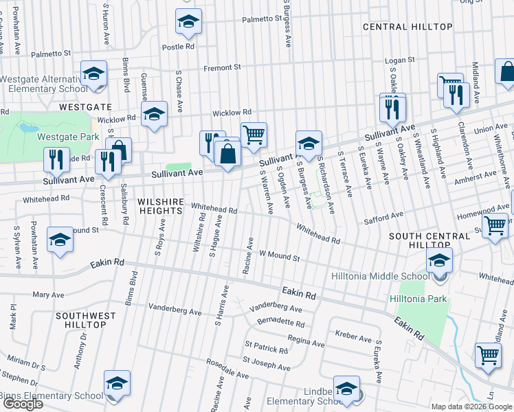map of restaurants, bars, coffee shops, grocery stores, and more near 635 Racine Avenue in Columbus