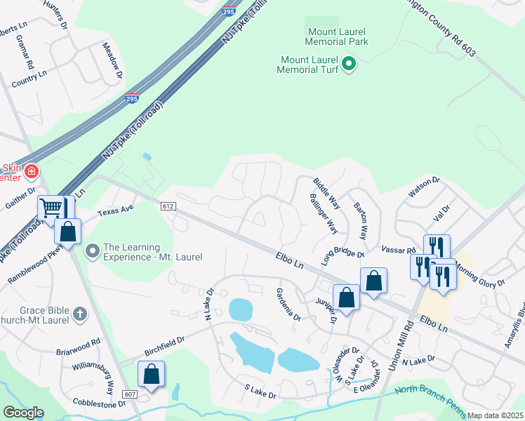 map of restaurants, bars, coffee shops, grocery stores, and more near 502 Oliphant Lane in Mount Laurel Township