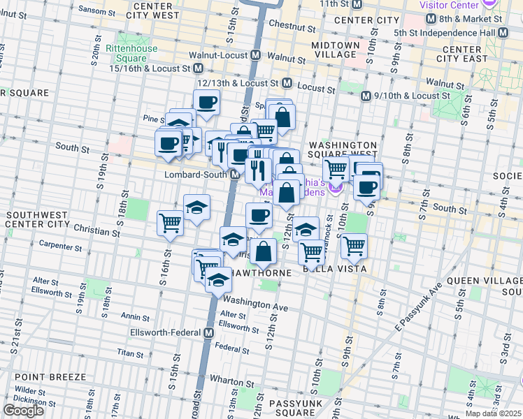 map of restaurants, bars, coffee shops, grocery stores, and more near in Philadelphia