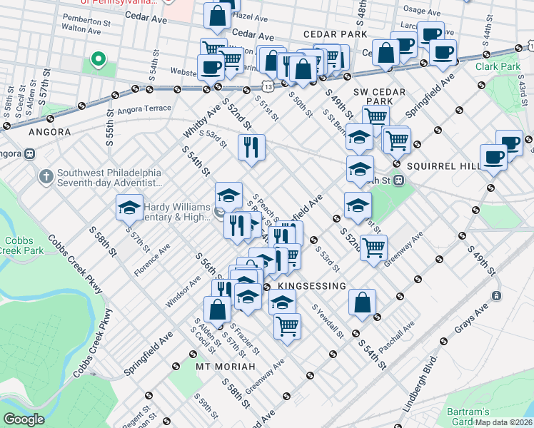 map of restaurants, bars, coffee shops, grocery stores, and more near in Philadelphia