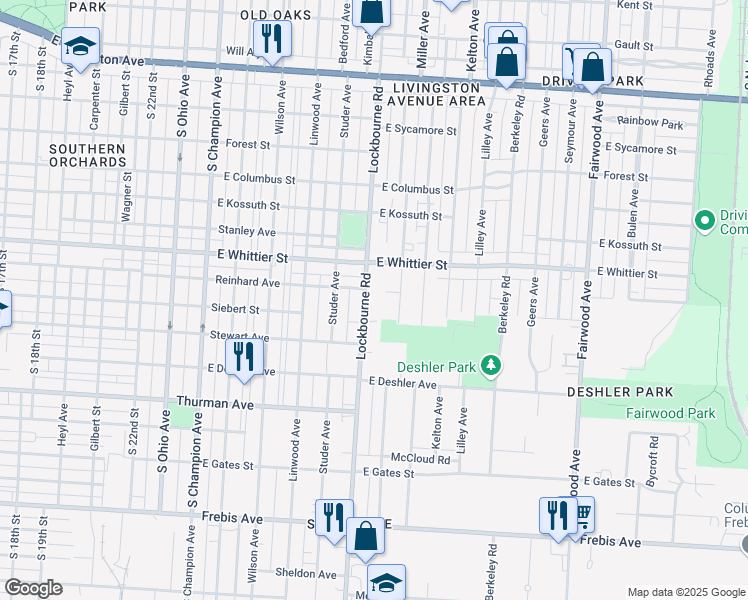 map of restaurants, bars, coffee shops, grocery stores, and more near 1164 Lockbourne Road in Columbus