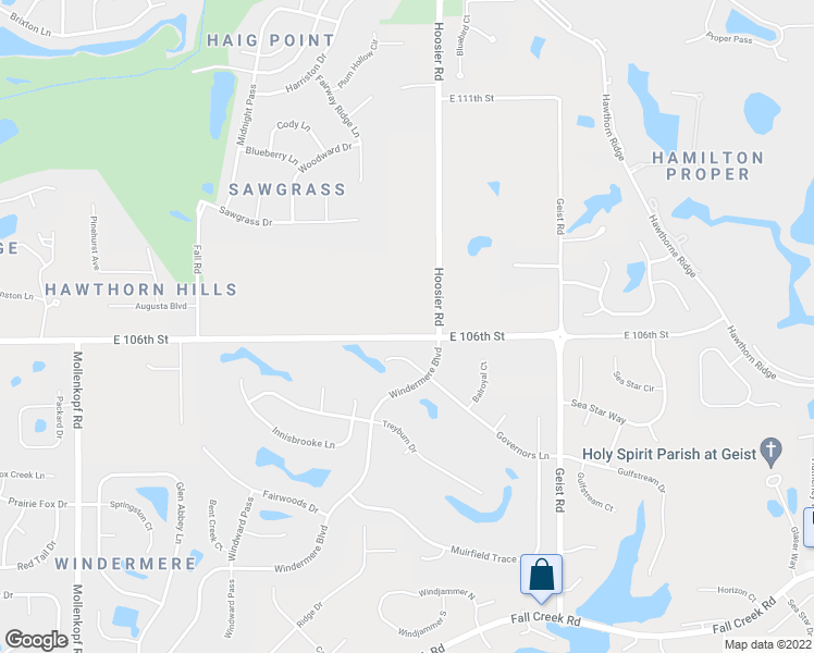map of restaurants, bars, coffee shops, grocery stores, and more near 11240 East 106th Street in Fishers