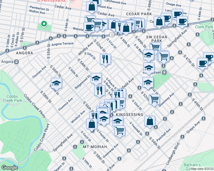 map of restaurants, bars, coffee shops, grocery stores, and more near 1202 South Ruby Street in Philadelphia