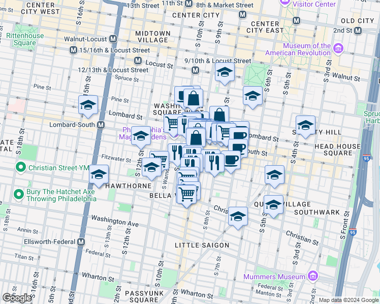 map of restaurants, bars, coffee shops, grocery stores, and more near 915 Bainbridge Street in Philadelphia