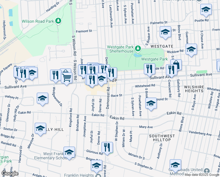 map of restaurants, bars, coffee shops, grocery stores, and more near 582 Demorest Road in Columbus
