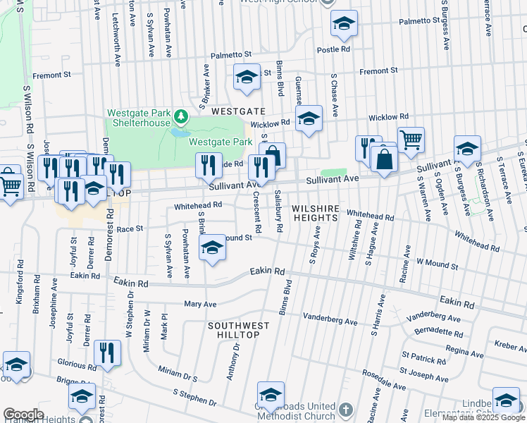 map of restaurants, bars, coffee shops, grocery stores, and more near 606 Crescent Road in Columbus