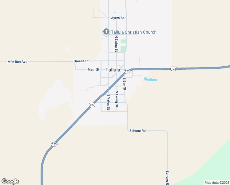 map of restaurants, bars, coffee shops, grocery stores, and more near 305 South Ewing Street in Tallula