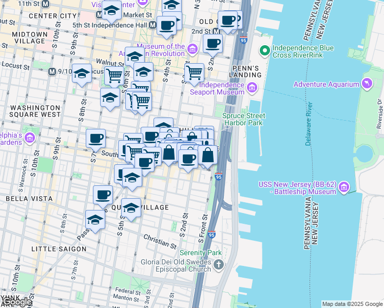 map of restaurants, bars, coffee shops, grocery stores, and more near in Philadelphia