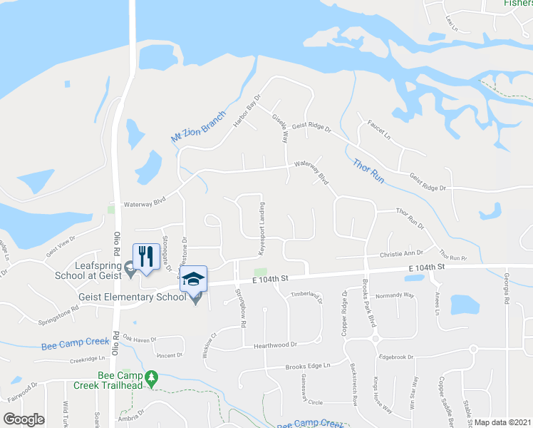 map of restaurants, bars, coffee shops, grocery stores, and more near 14265 Keyesport Landing in Fortville