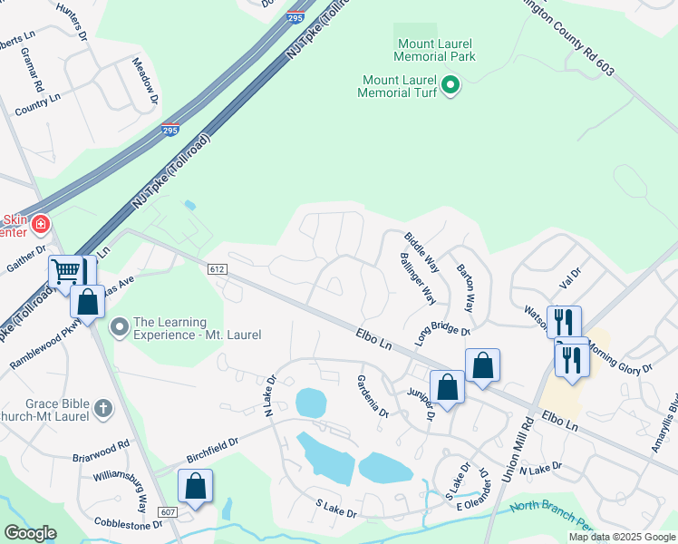 map of restaurants, bars, coffee shops, grocery stores, and more near 502 Oliphant Lane in Mount Laurel Township