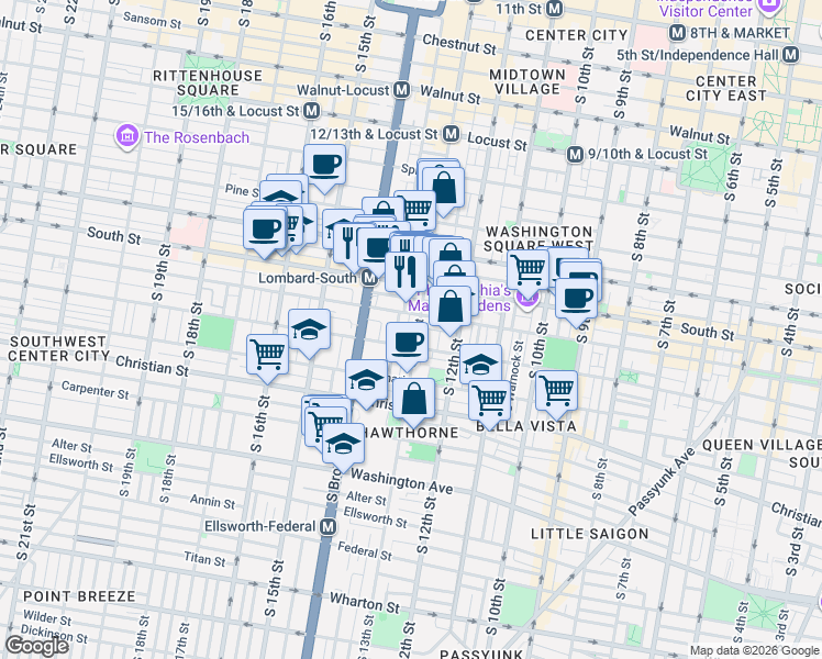 map of restaurants, bars, coffee shops, grocery stores, and more near in Philadelphia