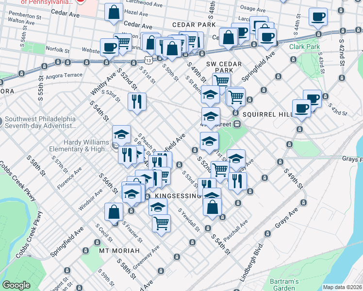 map of restaurants, bars, coffee shops, grocery stores, and more near in Philadelphia