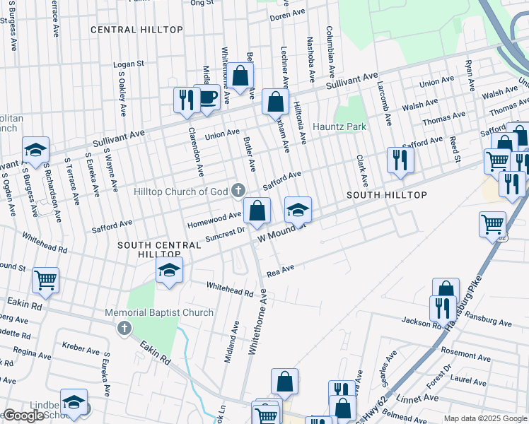 map of restaurants, bars, coffee shops, grocery stores, and more near 670 Butler Avenue in Columbus