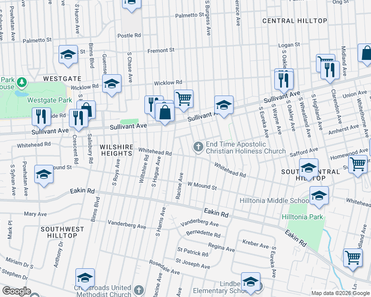 map of restaurants, bars, coffee shops, grocery stores, and more near 635 Racine Avenue in Columbus