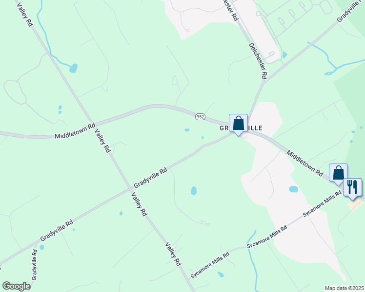map of restaurants, bars, coffee shops, grocery stores, and more near 1267 Gradyville Road in Glen Mills
