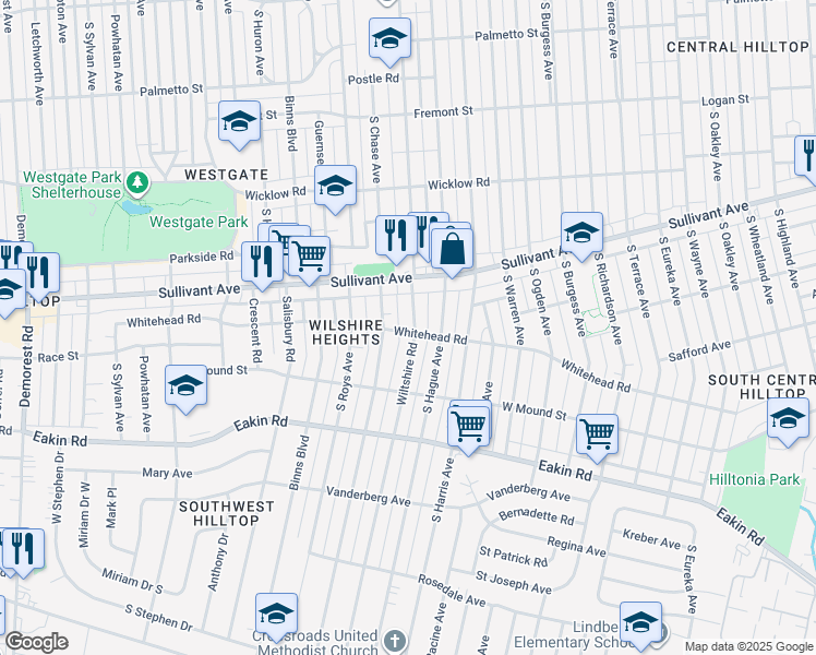 map of restaurants, bars, coffee shops, grocery stores, and more near 617 Wiltshire Road in Columbus