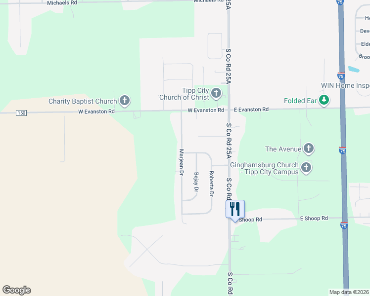 map of restaurants, bars, coffee shops, grocery stores, and more near 6577 Roberta Drive in Tipp City